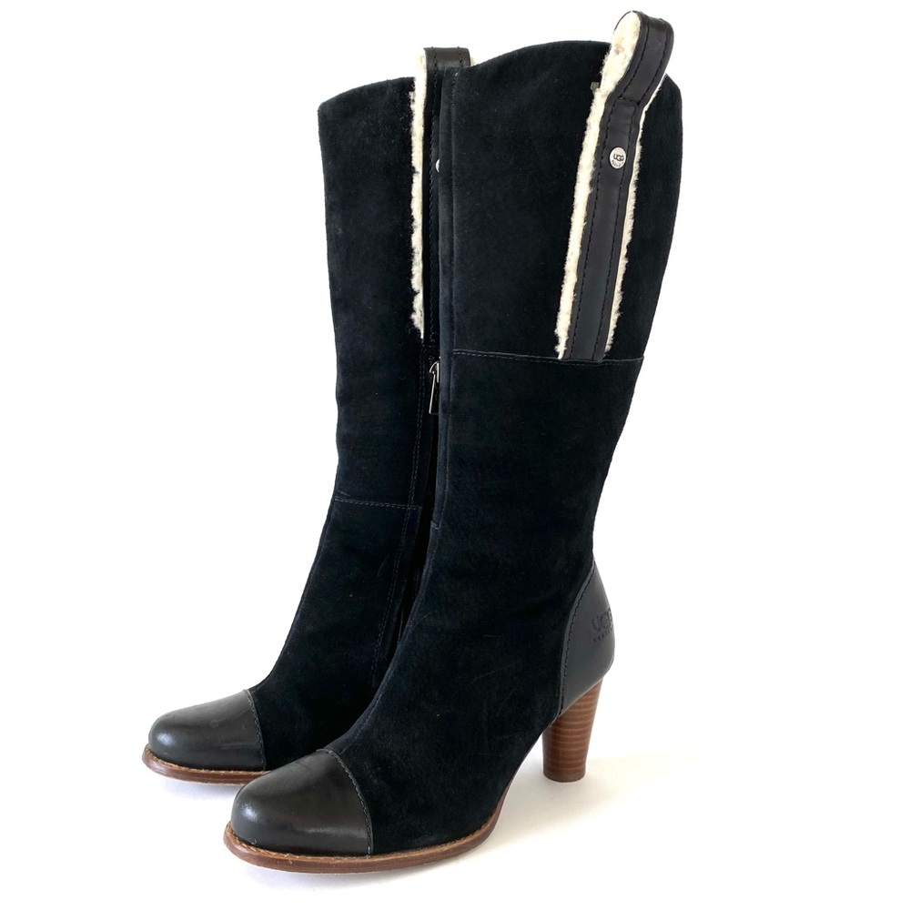 UGG TESS TALL LEATHER\SUEDE/SHERPA LINED BOOTS 6